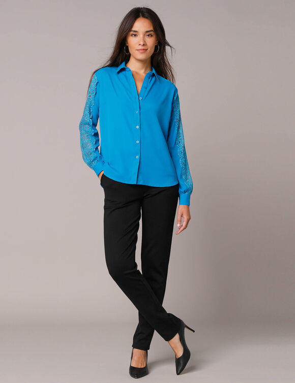 Chemisier boutonné dentelle uni (bleu) Chemisier boutonné dentelle uni (bleu)